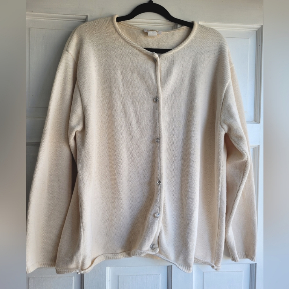 Tia Vintage Womens Sweater, 100% Cotton, Cream Colored, Size 1X